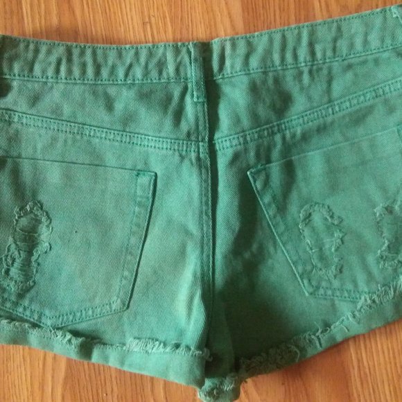 Turquoise Distressed Denim Shorts - Picture 3 of 3